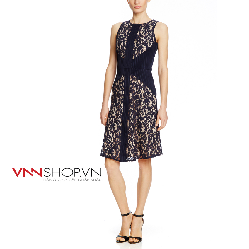 Váy TAYLOR xanh navy họa tiết ren phần ngực và chân váy