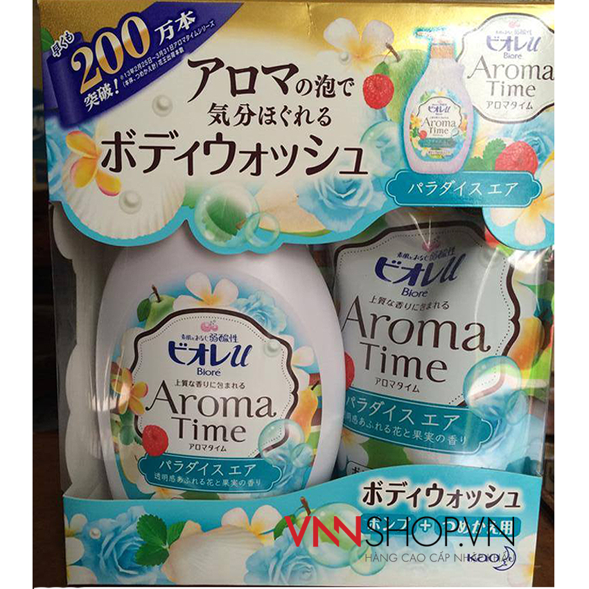 Sữa tắm Aroma - 550ml + REFILL 400ml  (màu xanh ngọc, hoa lan, táo, dâu rừng)