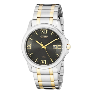 Đồng hồ nam CITIZEN - BM7264-51E mặt đen, dây kim loại bạc họa tiết sọc vàng