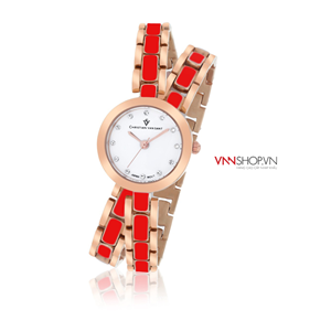 Đồng hồ nữ Christian Van Sant dây cuốn 2 vòng mầu vàng viền đỏ