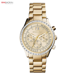 Đồng hồ nữ Michael Kors - MK6187 mặt đính đá, dây kim loại vàng, hiện thị 3 đồng hồ chức năng