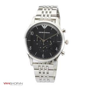 Đồng hồ nam Emporio Armani mặt mầu đen, dây kim loại bạc