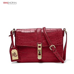 Túi xách nữ mini Ralph Lauren mầu đỏ đun, logo dập nổi mầu vàng 