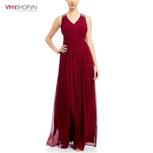 Váy maxi PHOEBE mầu đỏ rượu vang, eo và lưng pha ren đính hạt